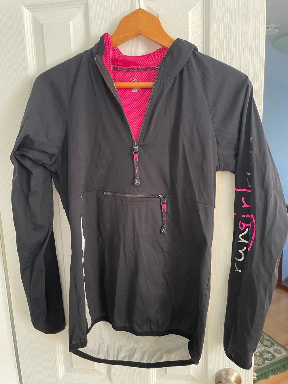 Black & Pink Women's Hooded Utility Jacket with Front Pocket